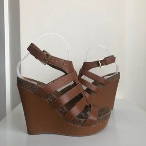 Sam Edelman Tan Wedge Heels Open Toe 7.5